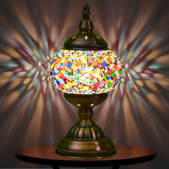 Colorful Exotic Mosaic Table Lamp - Handmade Turkish/Moroccan Style, 3-Color LED (Style 2)