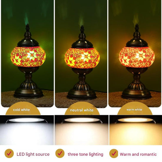 Sunflower Exotic Mosaic Table Lamp - Handmade Turkish/Moroccan Style, 3-Color LED (Style 5)