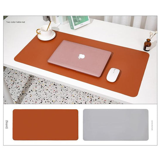 Reddish brown/gray Extra-Large Leather Table Mat for Study & Work - Pad for Students & Office Use (100x50cm)