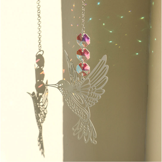 (Style B)2 PCS Hummingbird Metal Suncatcher with Crystal Accents - for Window or Wall Indoor Hanging Ornament
