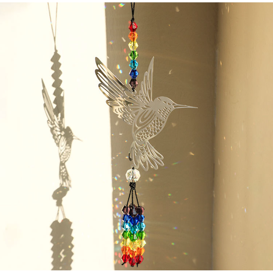 (Style C)2 PCS Hummingbird Metal Suncatcher with Crystal Accents - for Window or Wall Indoor Hanging Ornament