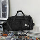 Black Unisex Travel Bag with Utility Buckles and Wet/Dry Compartments