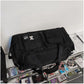Black Unisex Travel Bag with Utility Buckles and Wet/Dry Compartments
