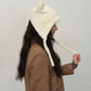 White Fluffy Cat Ear Winter Earflap Hat Women Knitted Warm Cold Weather Cap