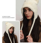 White Fluffy Cat Ear Winter Earflap Hat Women Knitted Warm Cold Weather Cap