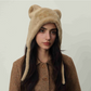 Beige Fluffy Cat Ear Winter Earflap Hat Women Knitted Warm Cold Weather Cap