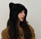 Black Fluffy Cat Ear Winter Earflap Hat Women Knitted Warm Cold Weather Cap