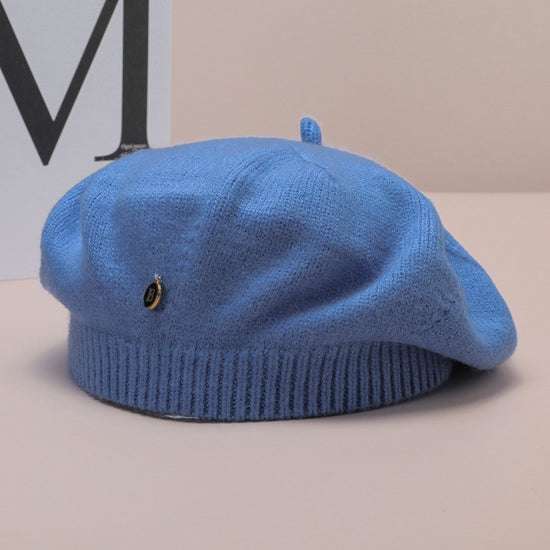 Blue Vintage Inspired Knitted Beret - Stretchy & Comfortable Wool Blend Cap