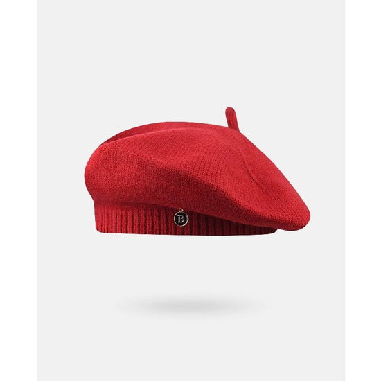 Red Vintage Inspired Knitted Beret - Stretchy & Comfortable Wool Blend Cap