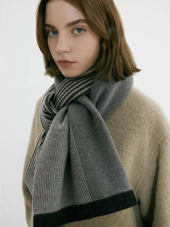 Grey Elegant Color Block Striped Scarf -Men&
