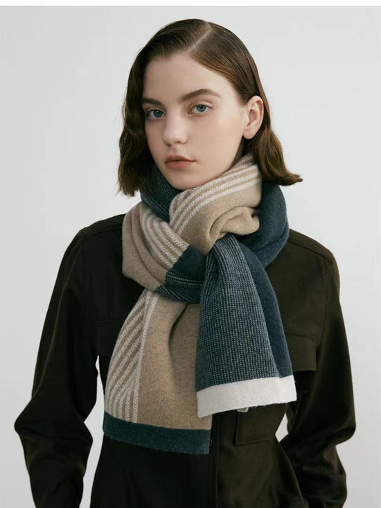 Green Elegant Color Block Striped Scarf -Men&