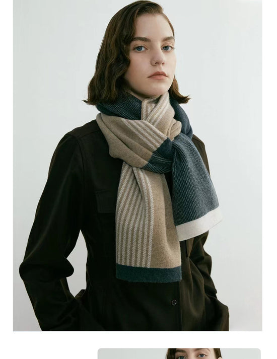 Green Elegant Color Block Striped Scarf -Men&