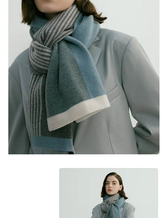 Blue Elegant Color Block Striped Scarf -Men&