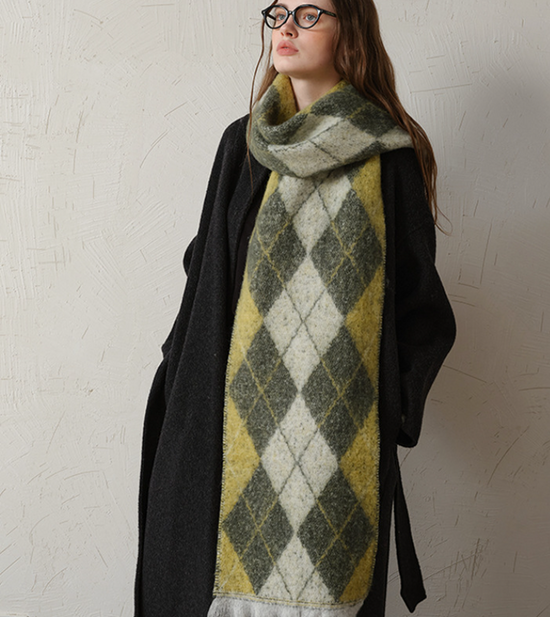 (Yellow+Green)Two-Tone Argyle Pattern Scarf - Ladies&