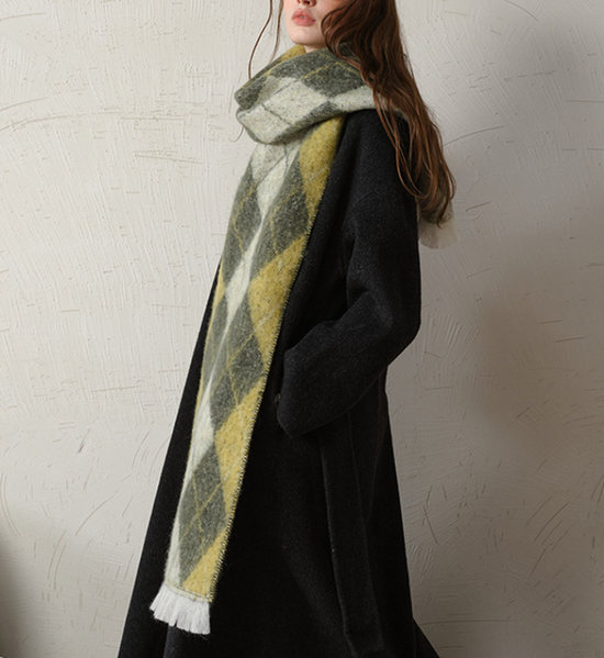 (Yellow+Green)Two-Tone Argyle Pattern Scarf - Ladies&