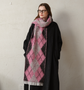 (Black+Pink)Two-Tone Argyle Pattern Scarf - Ladies&
