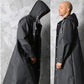 Stylish Black Trench Raincoat - Extra Long, Hooded, for Hiking & Fishing - XL