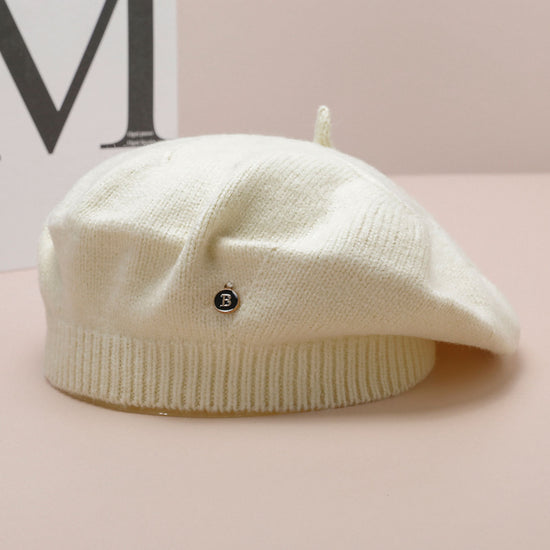 White Vintage Inspired Knitted Beret - Stretchy & Comfortable Wool Blend Cap