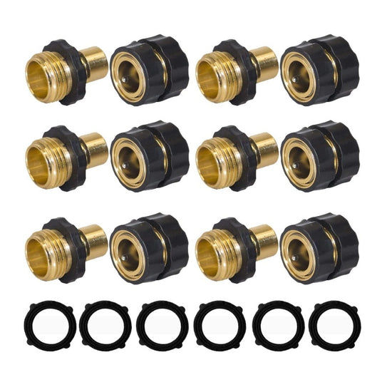 American Standard 3/4 Inch Brass Quick Connect Garden Hose Adapter (6 Male & 6 Female)