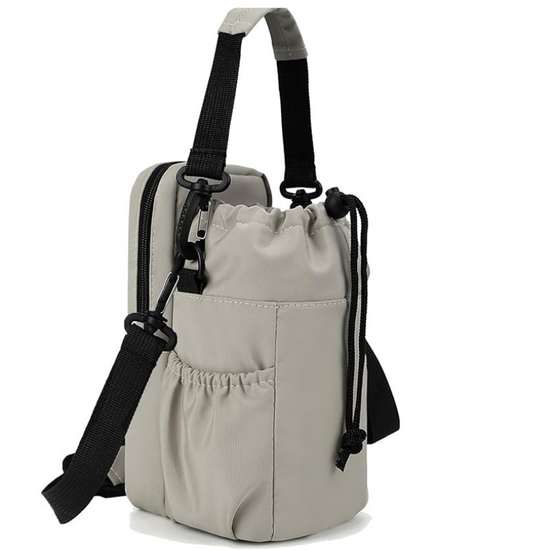 Grey Portable Crossbody Water Bottle Holder with Multiple Pockets - Thermal Cooler Bag
