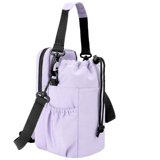 Purple Portable Crossbody Water Bottle Holder with Multiple Pockets - Thermal Cooler Bag
