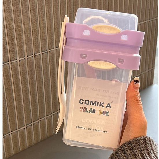 Purple Portable salad cup with ingredient compartment and fork and spoon - enjoy breakfast on the go