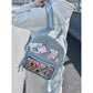 Light blue Large Capacity Anime Denim Bookbag for School Commute  Anime Fans