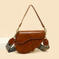 Brown Chic Saddle Crossbody Bag with Wide Guitar Strap - PU Leather