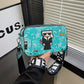 Blue Unique Doodle Print PU Leather Bag - Lightweight Crossbody with Character