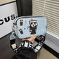 Light blue Unique Doodle Print PU Leather Bag - Lightweight Crossbody with Character