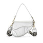 Silver Chic Saddle Crossbody Bag with Wide Guitar Strap - PU Leather