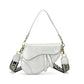 Gray Chic Saddle Crossbody Bag with Wide Guitar Strap - PU Leather