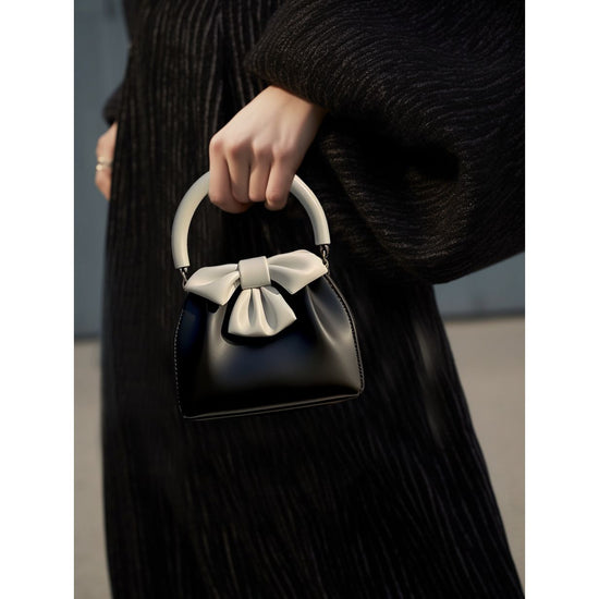 Statement Bow Mini Handbag - Black & White Color Block Top Handle