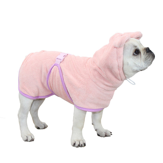Pink Hooded Dog Bathrobe - Super Absorbent, Adjustable Fit, Cozy Pet Towel (Size : XS)
