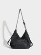 Distressed Black Denim Messenger Bag - Rivet Detail, Adjustable Strap, Large Streetwear Tote