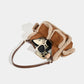 Faux Shearling Trim Suede Shoulder Bag - Multi-Pocket Y2K Retro Style