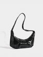 Chic Ruched Faux Leather Bag - Vintage Inspired Croissant Style, Black