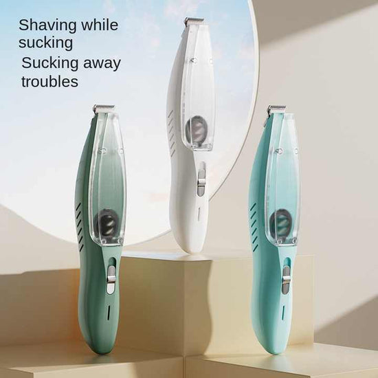 White Rechargeable Pet Grooming Clipper with Built-in Vacuum - Low Noise Hair Trimmer for Dogs & Cats