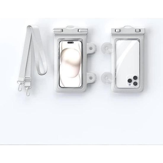 White 2-Pack Universal IPX8 Waterproof Phone Pouch with Lanyard - Touch Sensitive Case for Swimming & Outdoor Sports