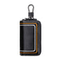 Black Premium Genuine Leather Double Zipper Key Case - Car & House Key Organizer Pouch