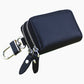 Dark Blue Compact Crossgrain Leather Double Zipper Key Case - Stylish Car & Home Key Organizer