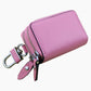 Light Pink Compact Crossgrain Leather Double Zipper Key Case - Stylish Car & Home Key Organizer