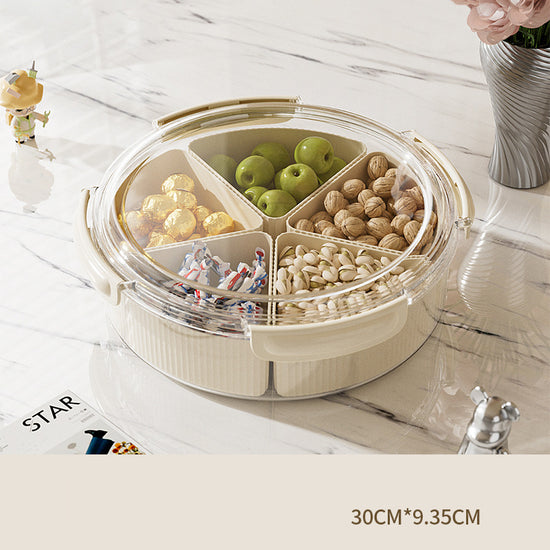 Beige And Beige Snap Button Elegant Compartment Serving Tray with Lid - Versatile Snack, Fruit & Candy Box