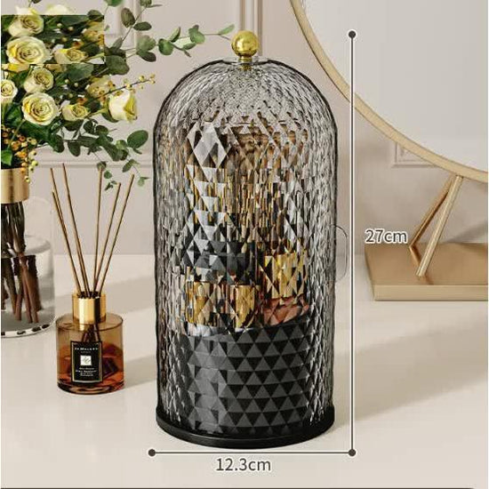 Black Elegant 360 Rotating Makeup Brush Holder & Cosmetic Organizer with Dustproof Dome Lid(Makeup is a prop for shooting and is not included)