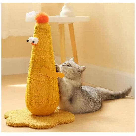 Yellow Adorable Chick Cat Scratching Post - Durable Sisal Rope Scratcher Toy for Cats & Kittens