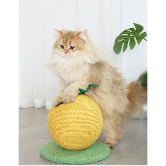 Yellow Pineapple And Green Base Fun Fruit Shaped Sisal Cat Scratcher Ball - Durable Scratching Toy with Stable Base