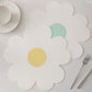 White Background With Yellow Heart + Blue Heart Set of 6 Reversible Flower Shaped Placemats - Waterproof PU Leather Dining Table Mats
