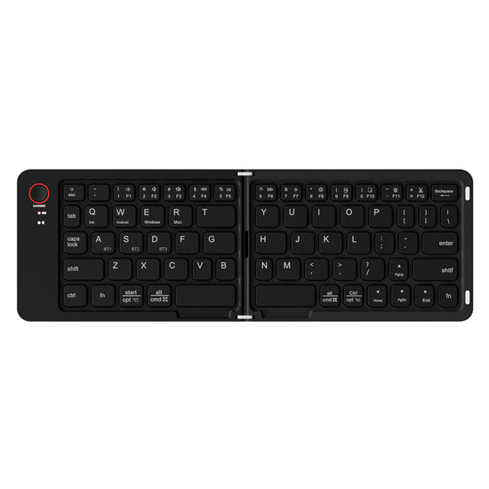 Black Ultra-Slim Foldable Bluetooth Keyboard - Portable Wireless Rechargeable Travel Keyboard for iOS Android Windows Devices