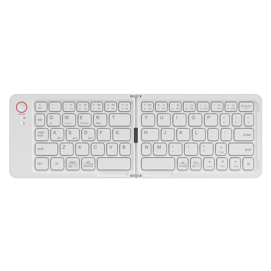 White Ultra-Slim Foldable Bluetooth Keyboard - Portable Wireless Rechargeable Travel Keyboard for iOS Android Windows Devices