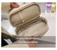 Beige Large Capacity Double Layer PU Leather Makeup Bag - Portable Travel Cosmetic Organizer Case